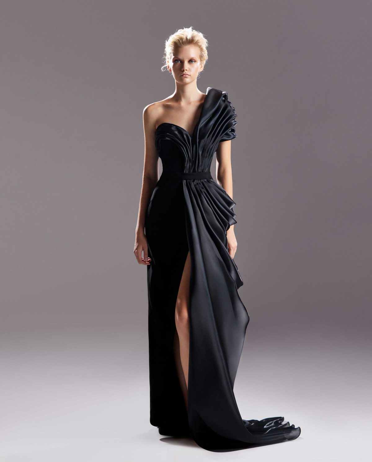 Black Organdie High Slitted Dress