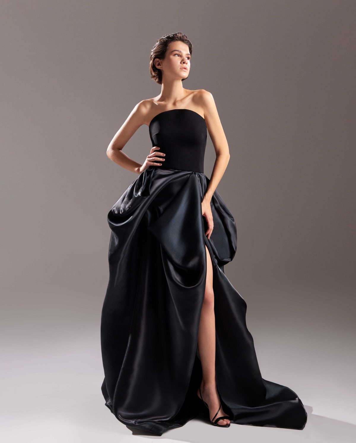 Double Black Organdie and Crepe Dress