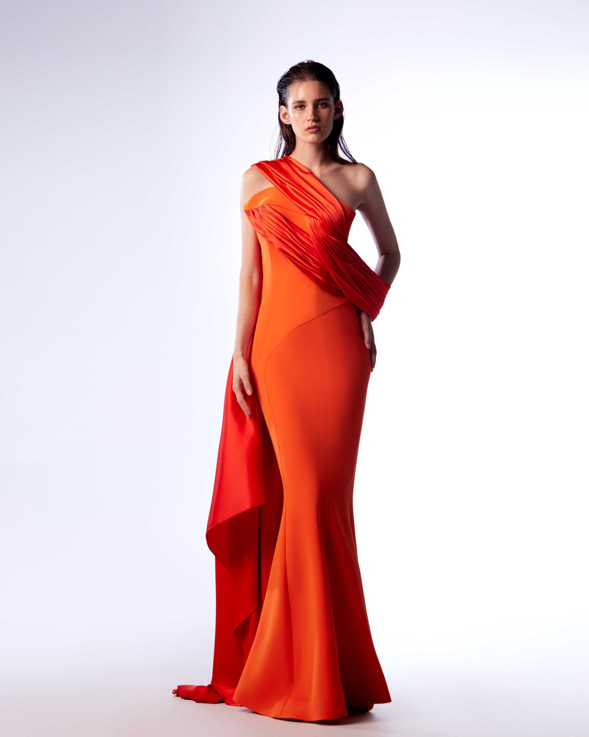 Ordandie Embellished Fire Orange Dress