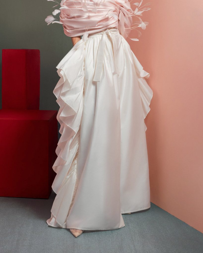Flowing Taffeta Pants with Side Ruffles 