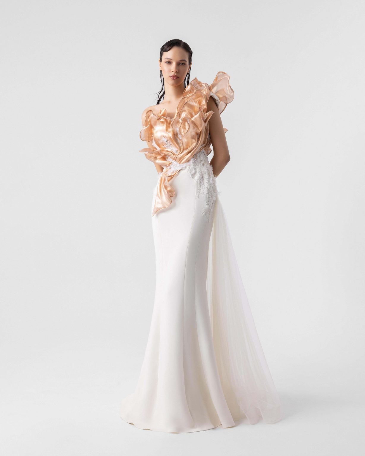 Blooming Bronze Petals Off-White Mermaid Dress