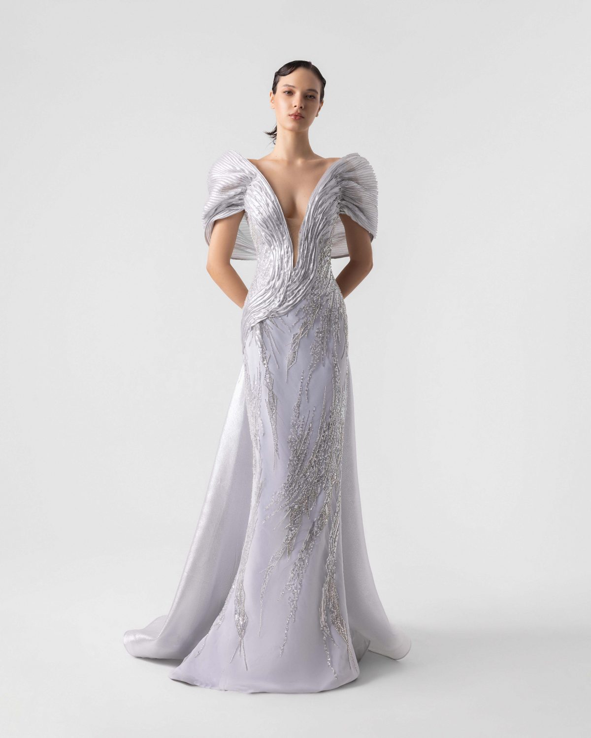 Sparkling Silver Off-Shoulder Gown