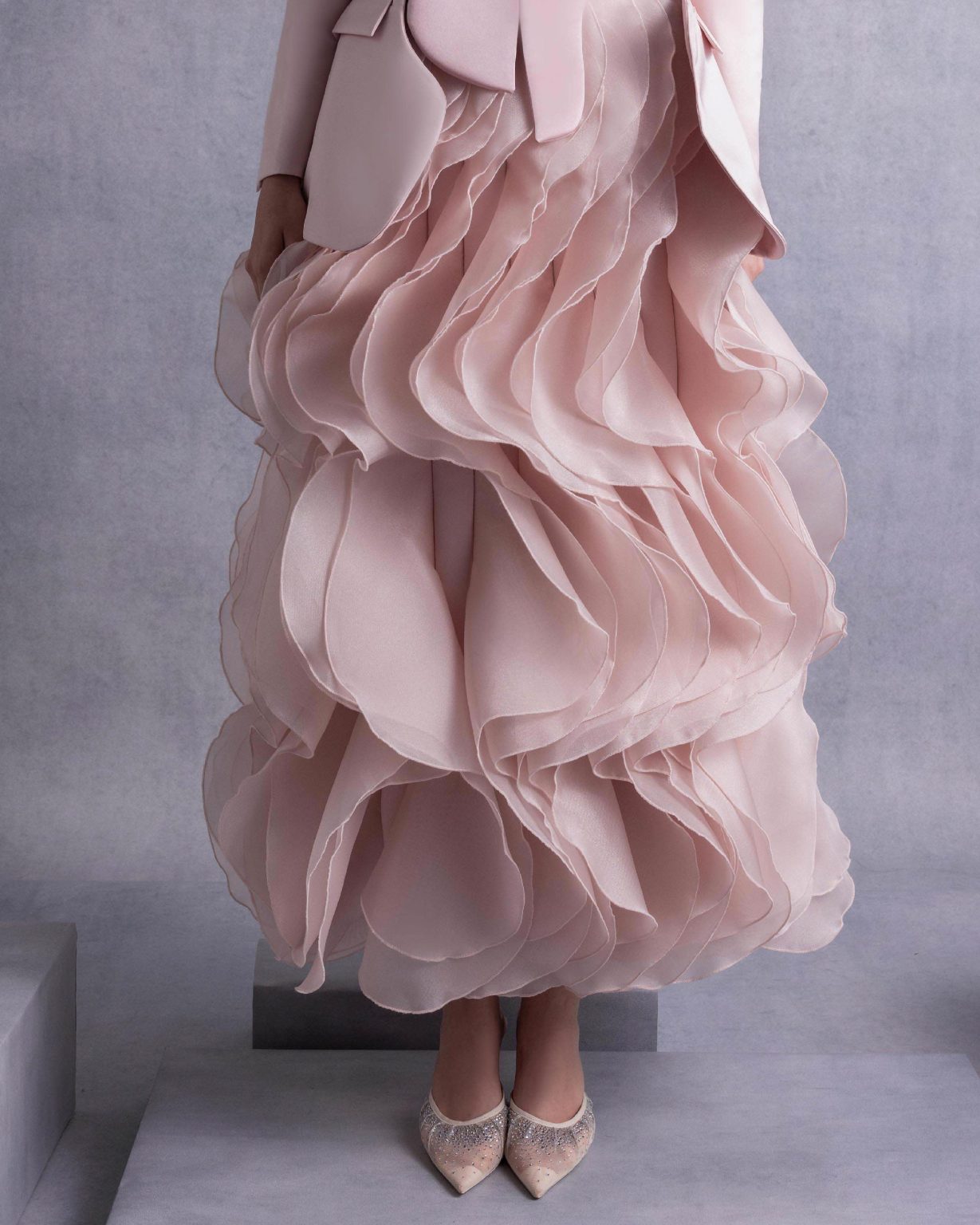 Cascading Layered Ruffled Pink Organza Skirt