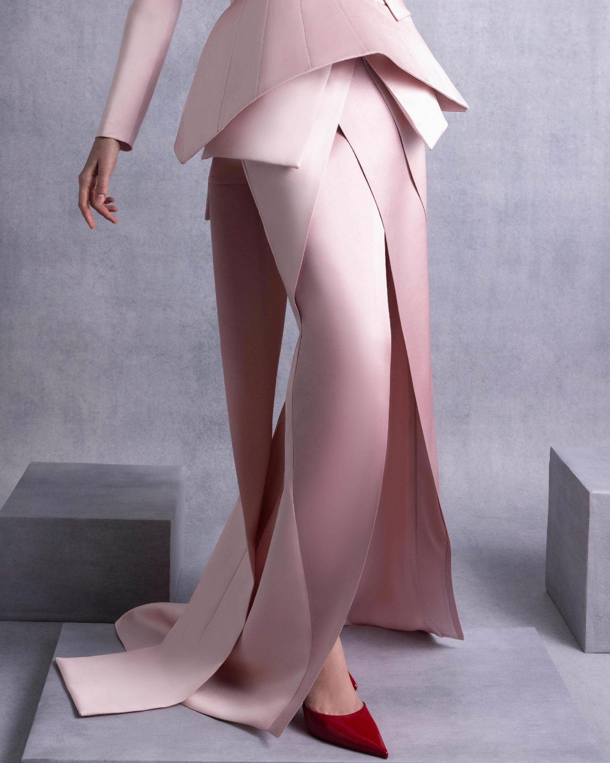 Pink Razmir Layered Skirt with Flowing Panels