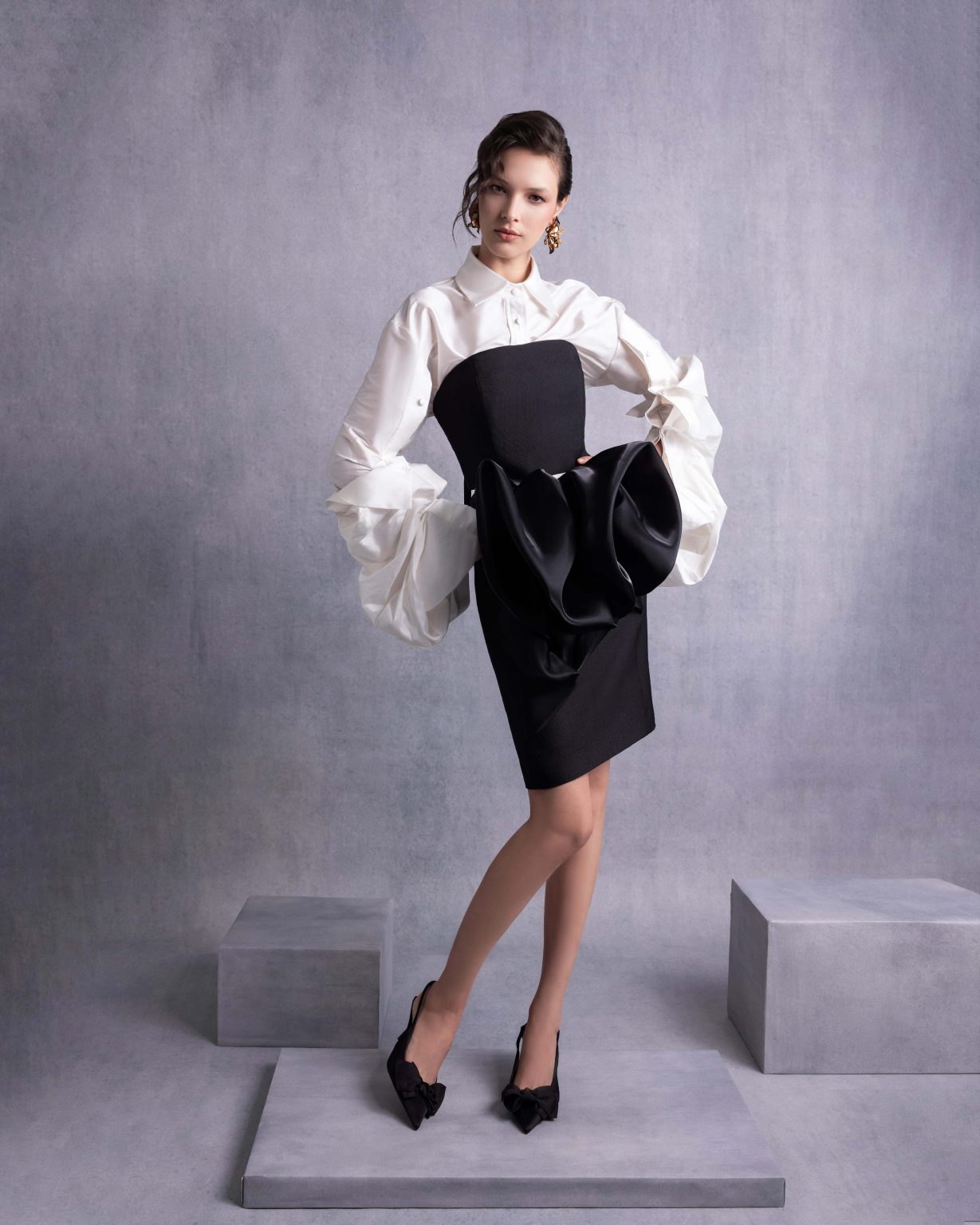 Exaggerated Sleeves Off-White Taffeta Blouse