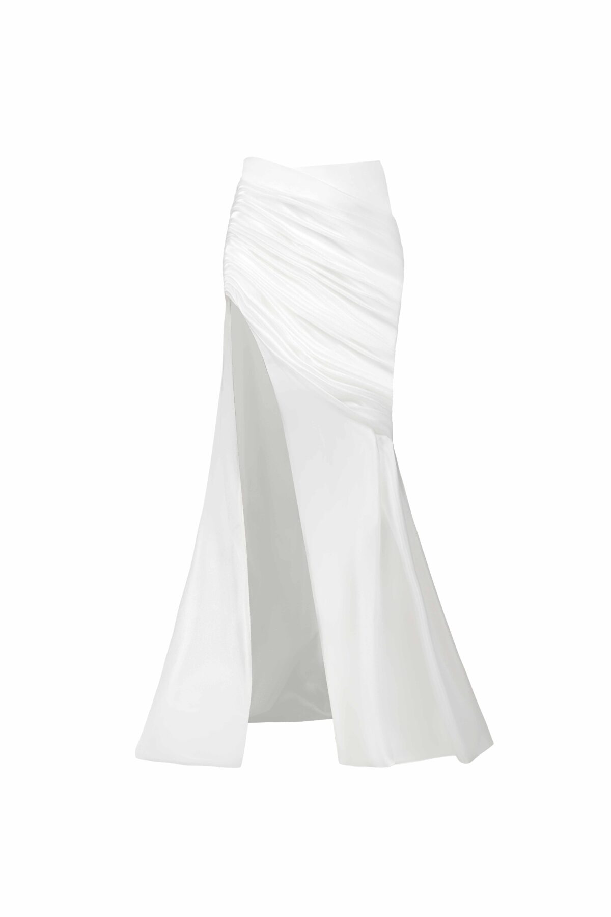 Pearly Draped High Slitted Skirt with Organza Overlay