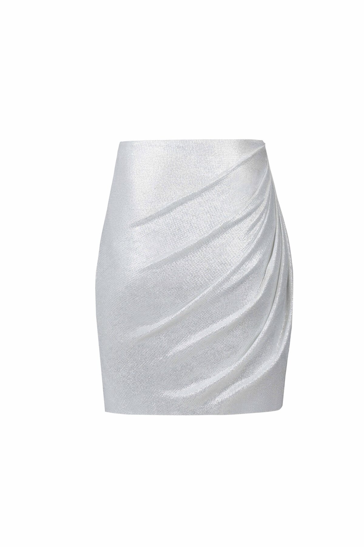 Ruched Silver Metallic Lycra Mini Skirt