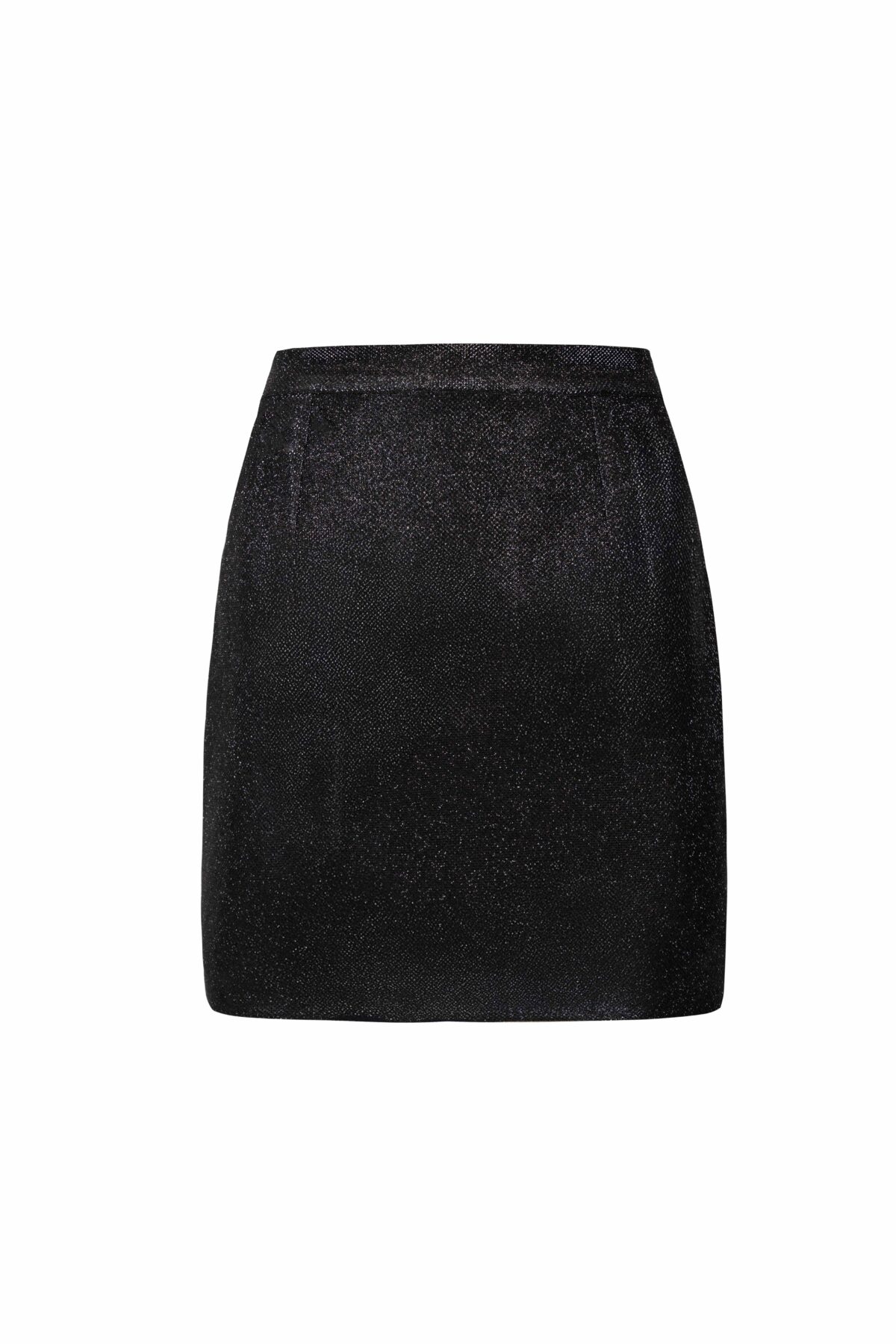 High-Waisted Black Lamé Mini Skirt