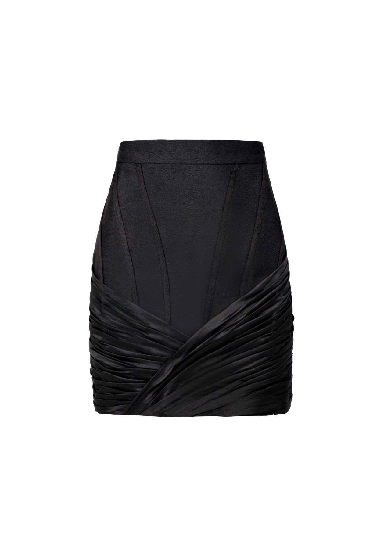 Asymmetric Mikado and Taffeta Draping Mini Skirt