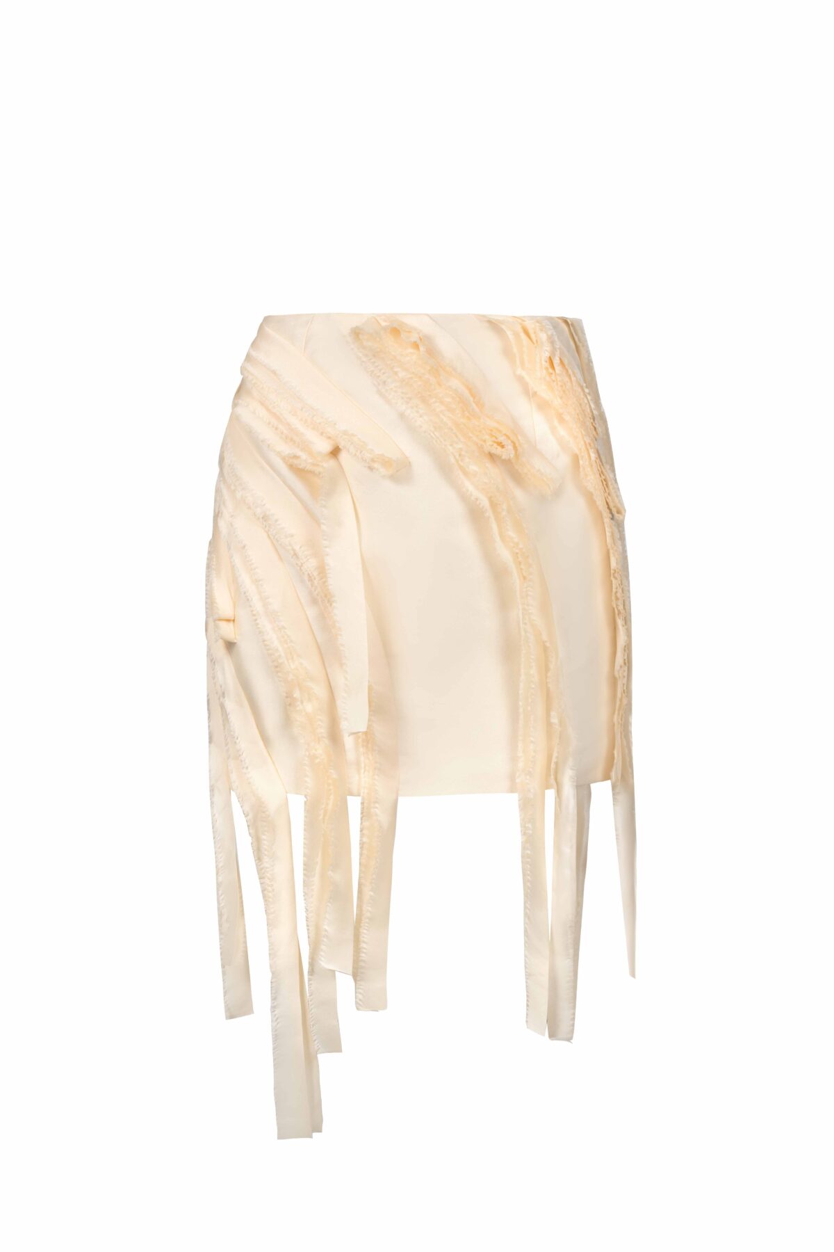 Dropping Frilled Ribbons Cream Taffeta Mini Skirt