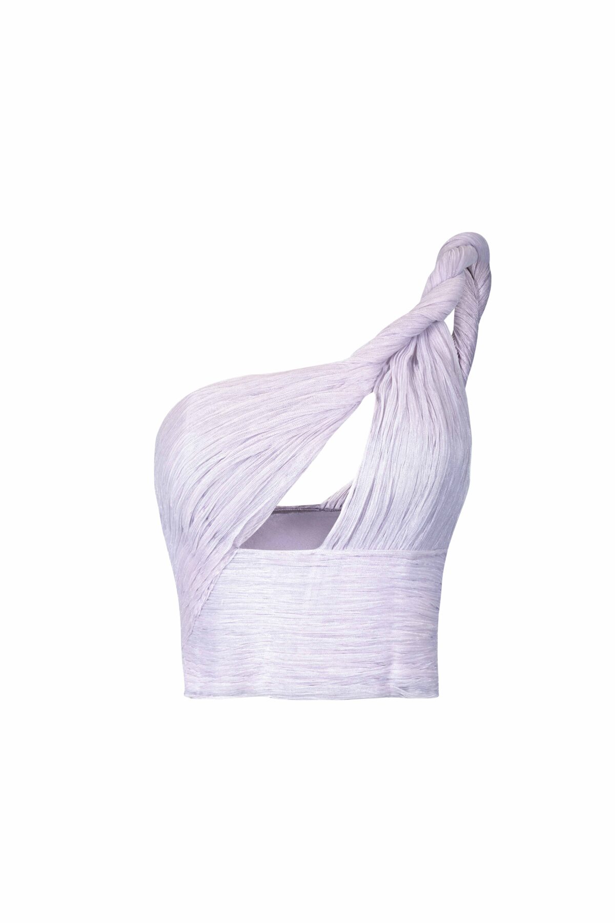 Braided Lilac One-Shoulder, Open Bust Lamé Top