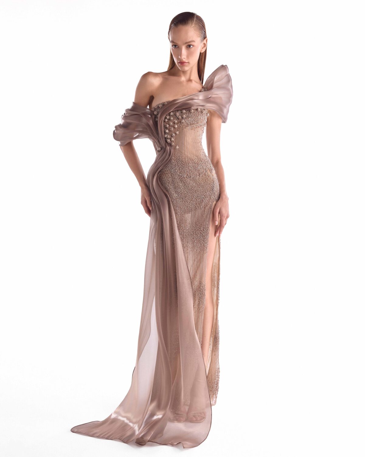 Chocolate Brown Temptation in a Sculpted Sheer Motion